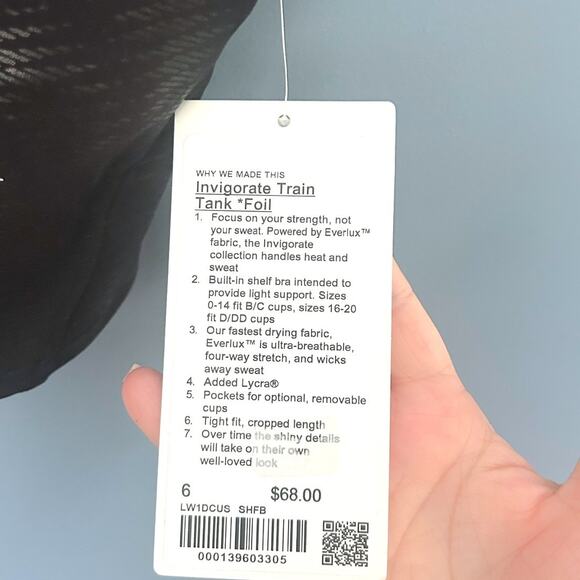 Lululemon Invigorate Training Tank Women’s 6 Black Foil B/C Cup Cropped NEW - Picture 5 of 5